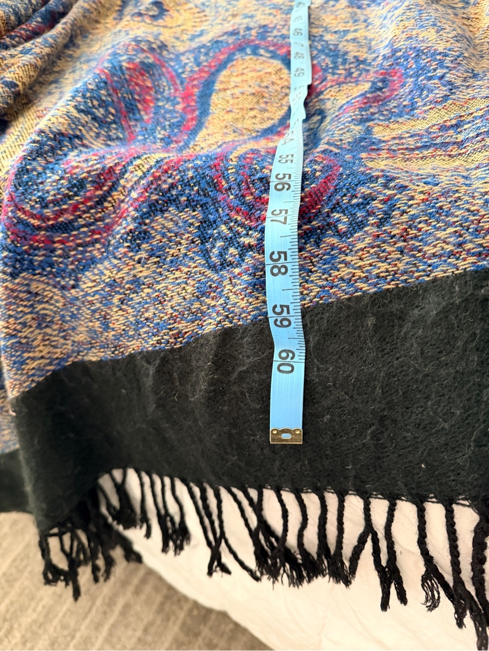 Paisley Fringe Reversible Shawl Wrap in Rich Red and Black & Blue and Yellow - Picture 8 of 9